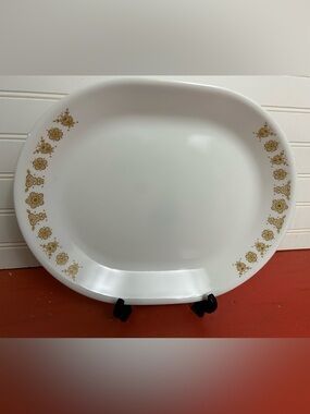 Vintage 1970's Corelle Butterfly Gold Oval Tray Plate Serving Platter 12 x10 x1"